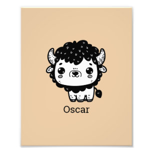 Fluffy Bison Baby - Kawaii Farm Animal Art Fotodruck