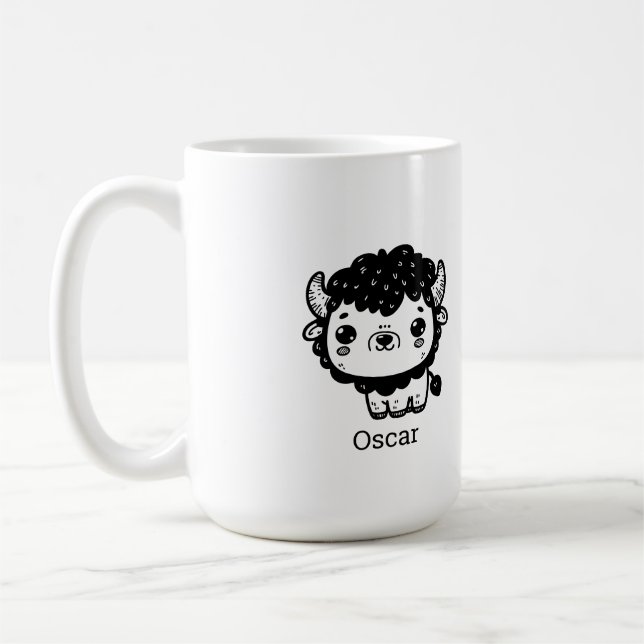 Fluffy Bison Baby - Kawaii Farm Animal Art Kaffeetasse (Links)