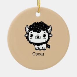 Fluffy Bison Baby - Kawaii Farm Animal Art Keramik Ornament
