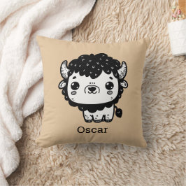 Fluffy Bison Baby - Kawaii Farm Animal Art Kissen