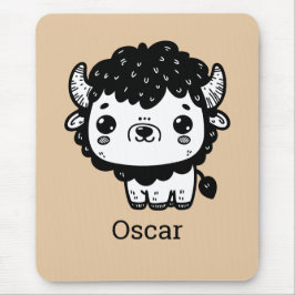 Fluffy Bison Baby - Kawaii Farm Animal Art Mousepad