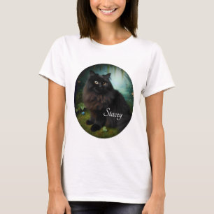 Fluffy Black Cat an der Vorderseite des dunklen Ho T-Shirt