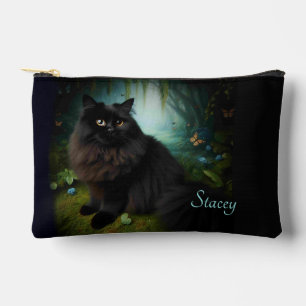 Fluffy Black Cat an der Vorderseite des dunklen Ho Zubehörtasche