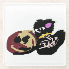 Fluffy Black Cat Jack o Lantern fun  Glasuntersetzer