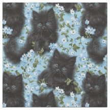 Fluffy Black Kittens & Blume Nahtloses Muster