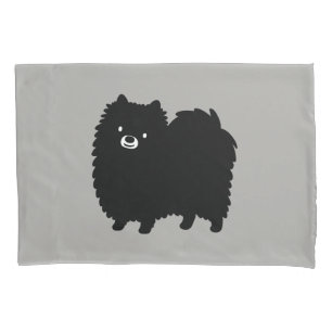 Fluffy Black Spitz Niedlicher Cartoon Dog Kissenbezug