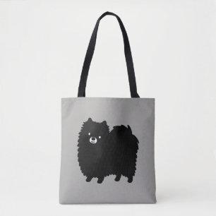 Fluffy Black Spitz   Niedlicher Cartoon Dog Tasche