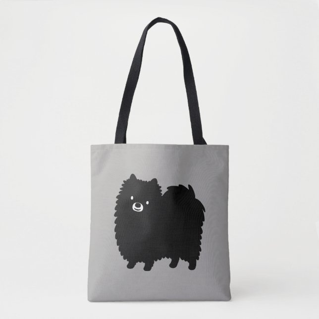 Fluffy Black Spitz | Niedlicher Cartoon Dog Tasche (Vorderseite)