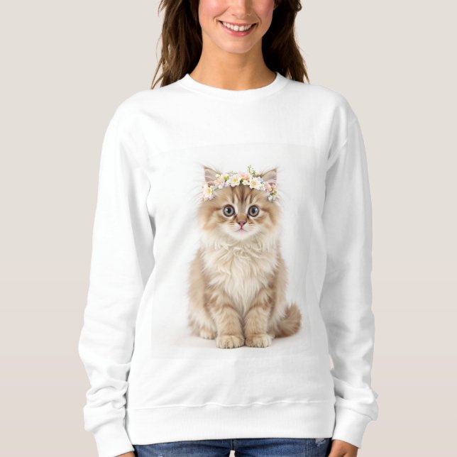 "Fluffy Blume Crown Cat Sweatshirt" Sweatshirt (Vorderseite)