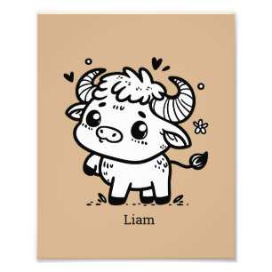 Fluffy Buffalo Baby - Kawaii Farm Animal Fotodruck