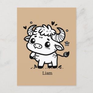 Fluffy Buffalo Baby - Kawaii Farm Animal Postkarte
