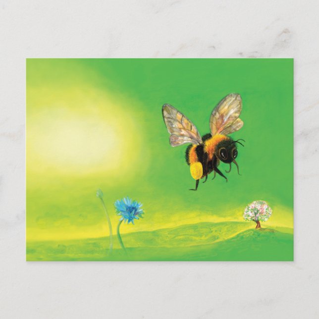 Fluffy Bumblebee Flying Illustration Postkarte (Vorderseite)