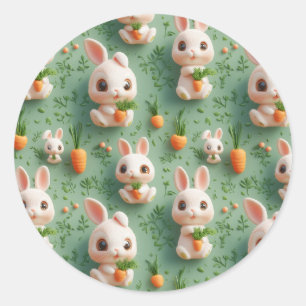 Fluffy Bunnies und Carrots 3D Nahtloses Muster Runder Aufkleber