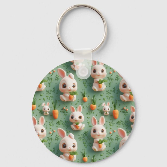 Fluffy Bunnies und Carrots 3D Nahtloses Muster Schlüsselanhänger (Vorderseite)