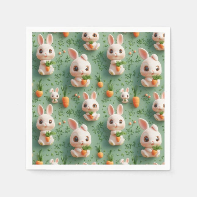 Fluffy Bunnies und Carrots 3D Nahtloses Muster Serviette (Vorderseite)