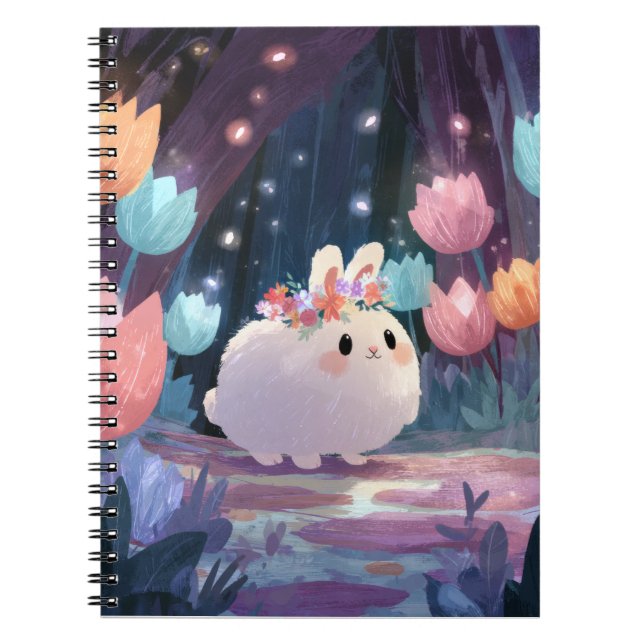 Fluffy Bunny Blume Crown Fantasy Notebook Notizblock (Vorderseite)