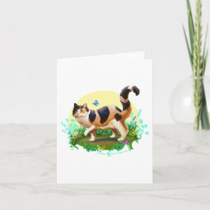 Fluffy Calico Cat with Butterfly Karte