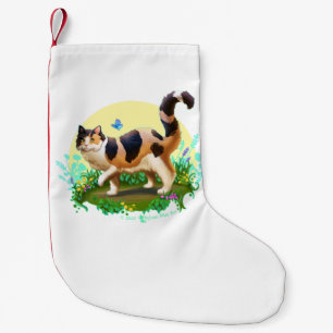 Fluffy Calico Katze mit Schmetterling Kleiner Weihnachtsstrumpf