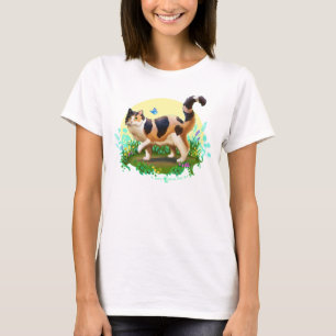 Fluffy Calico Katze mit Schmetterling T-Shirt