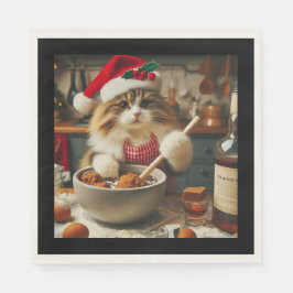 Fluffy cat baking boozy christmas pudding serviette