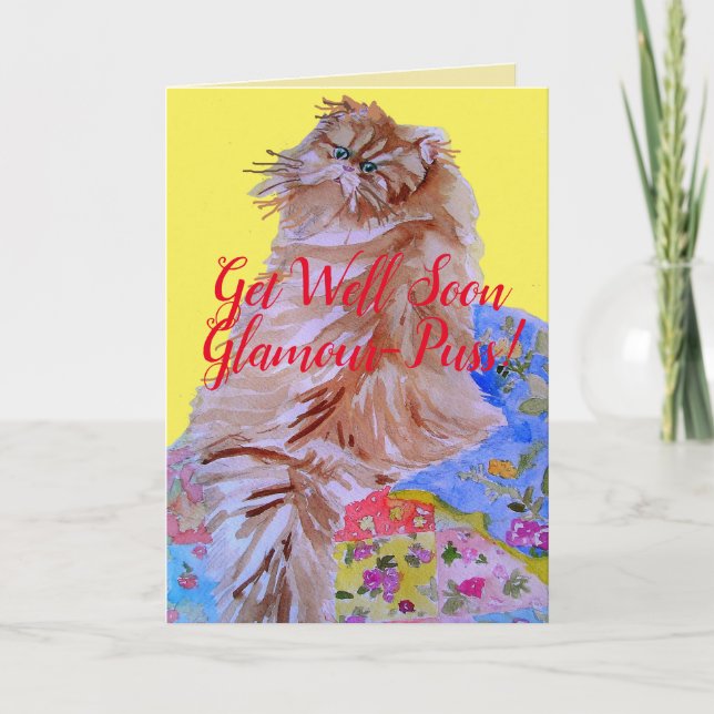 Fluffy Cat Quilt Glamour Puss Holen Sie sich bald  Karte (Vorderseite)
