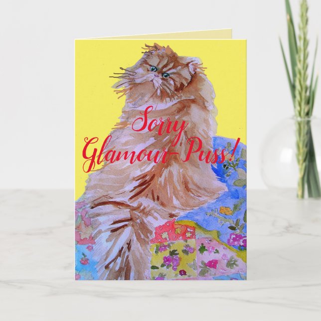 Fluffy Cat Quilt Glamour Puss Sorry Card Karte (Vorderseite)