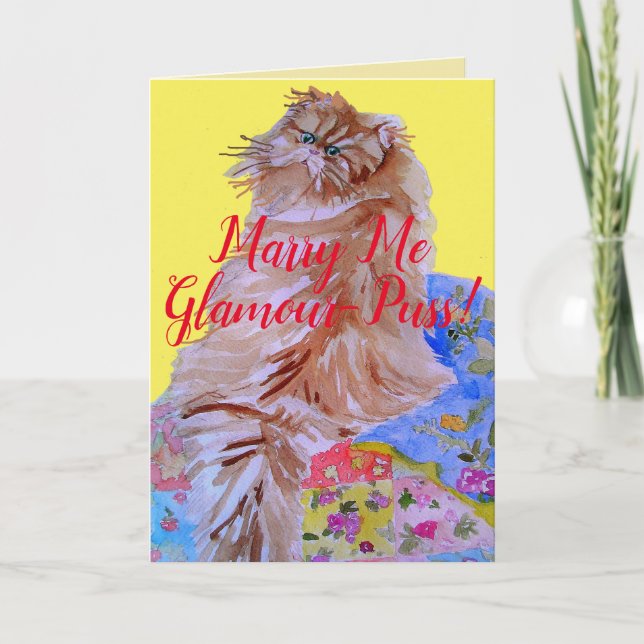 Fluffy Cat Quilt Marry Me Glamour Puss Card Karte (Vorderseite)