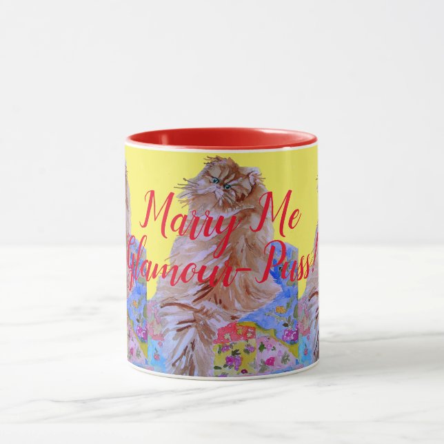 Fluffy Cat & Quilt Marry Me Glamour-Puss Tasse (Zentrum)