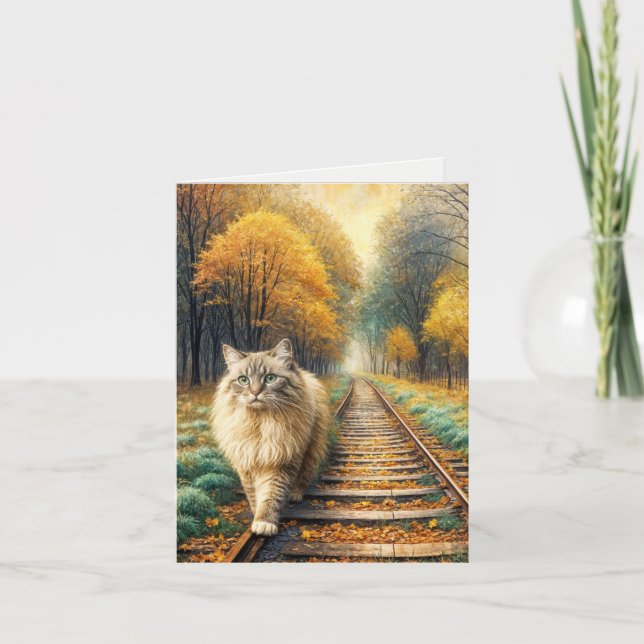 Fluffy Cat Wandern über die Bahn Karte (Vorderseite)