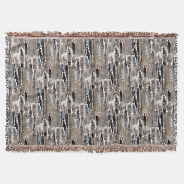 Fluffy Cattails Nature Art Pattern Decke (Vorderseite)
