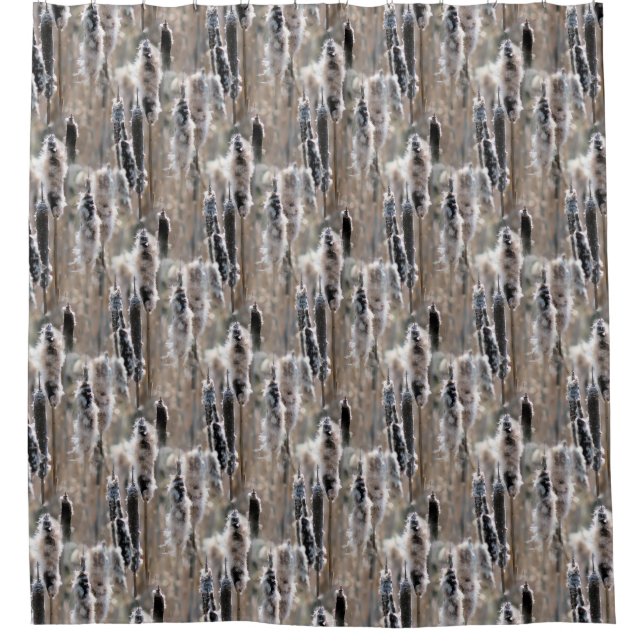 Fluffy Cattails Naturmuster Duschvorhang (Vorderseite)