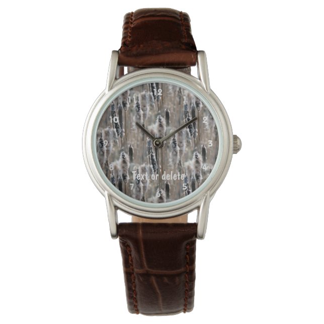 Fluffy Cattails Naturmuster Personalisiert  Armbanduhr (Vorderseite)
