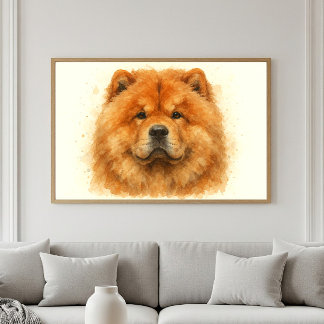 Fluffy Chow Chow Watercolor Portrait Poster