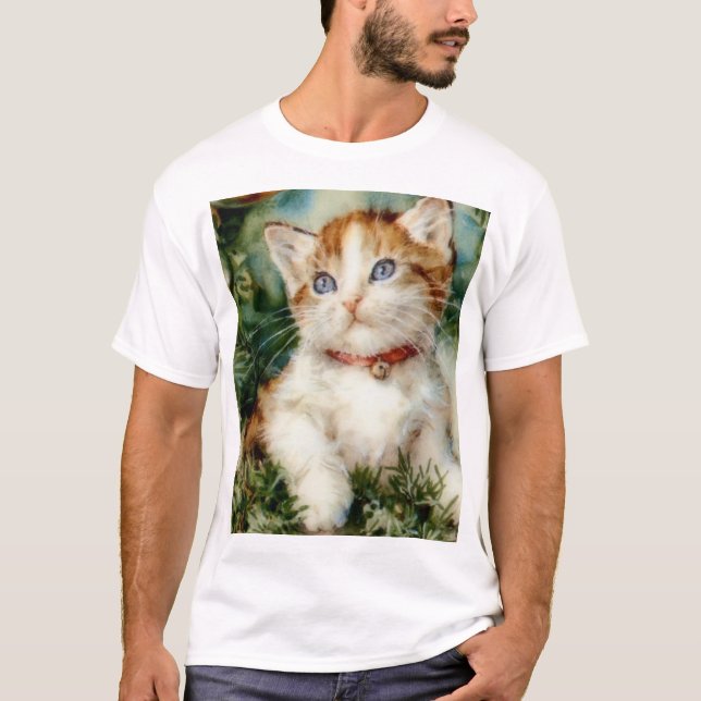 Fluffy christmas cat Watercolor T-Shirt (Vorderseite)