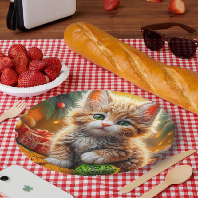 Fluffy Christmas Kitten Pappteller (Picknick)