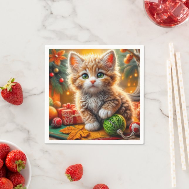 Fluffy Christmas Kitten Serviette (Beispiel)