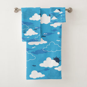 Fluffy Cloud Sunny Blue Sky Muster Badhandtuch Set