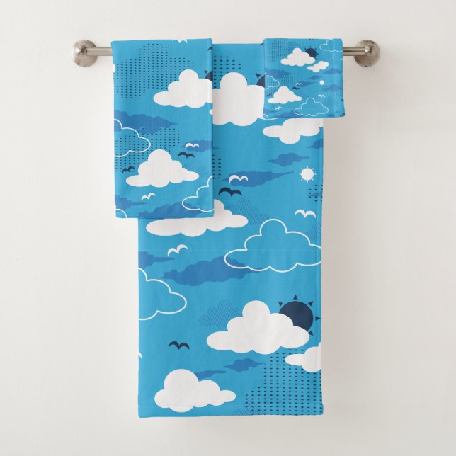 Fluffy Cloud Sunny Blue Sky Muster Badhandtuch Set (Insitu)