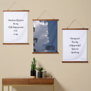 Fluffy Clouds Blue Sky Live Life Gedicht Wandteppich Mit Holzrahmen