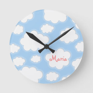Fluffy Clouds Custom Name Personalized Runde Wanduhr