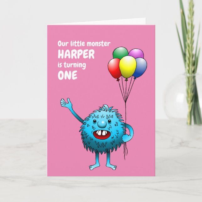 Fluffy Cute Blue Monster Invitation Anniversaire (Devant)