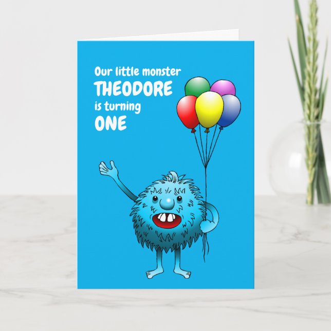 Fluffy Cute Blue Monster Invitation Anniversaire (Devant)