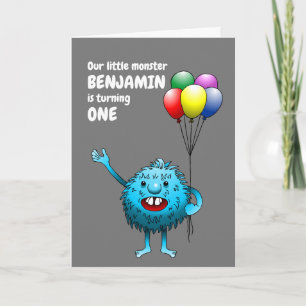 Fluffy Cute Blue Monster Invitation Anniversaire