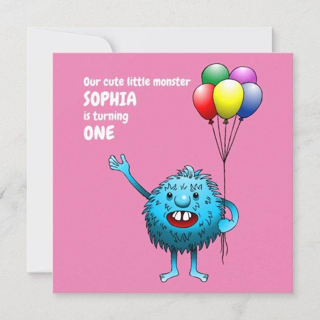 Fluffy Cute Monster Invitation Anniversaire (Devant)