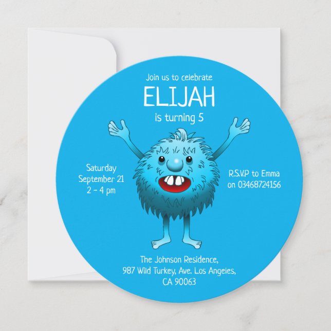 Fluffy Cute Monster Invitation Anniversaire (Devant)