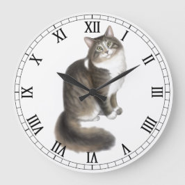 Fluffy Duffy Cat Wall Clock Große Wanduhr