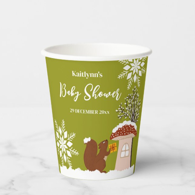 Fluffy Eichhörnchen Geschenk Winter Baby Dusche Pappbecher (Vorderseite)