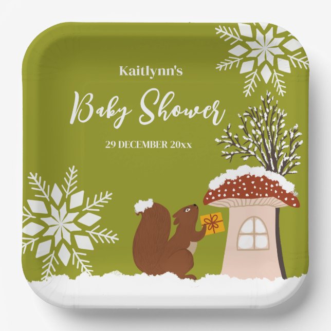 Fluffy Eichhörnchen Geschenk Winter Baby Dusche Pappteller (Vorderseite)
