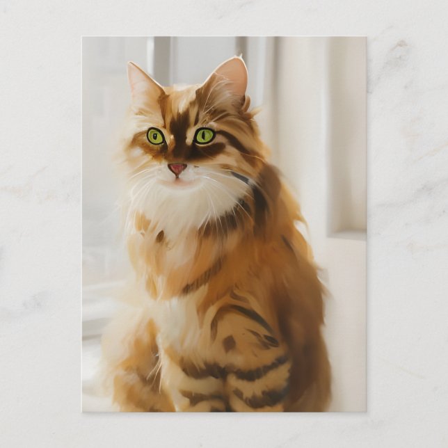 Fluffy Ginger Cat im Fenster Postkarte (Vorderseite)