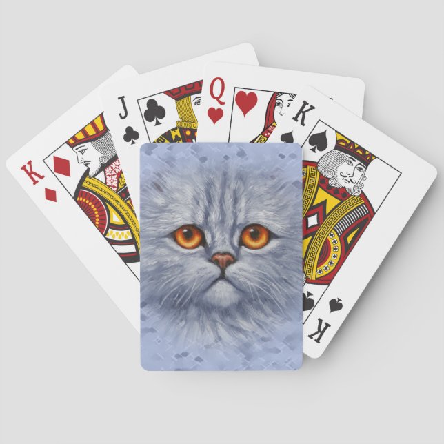 Fluffy Gray Tabby Cat Kitten Face Spielkarten (Rückseite)